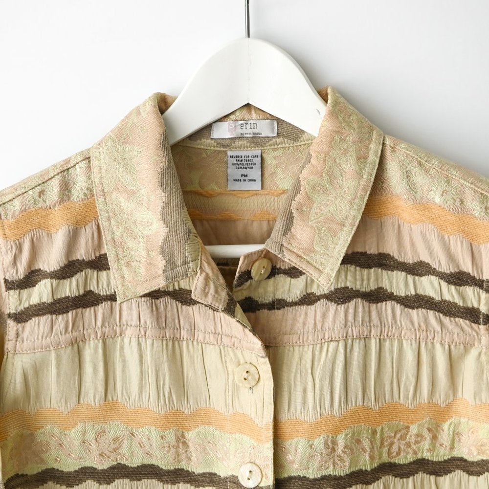 ERIN BY ERIN LONDON Beige Brocade Button Front Jacket - Size Petite Medium - Picture 6 of 10